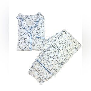 THE CAT’S PAJAMAS Blue and White Spot Long Sleeve Button Down Pajama Set - S